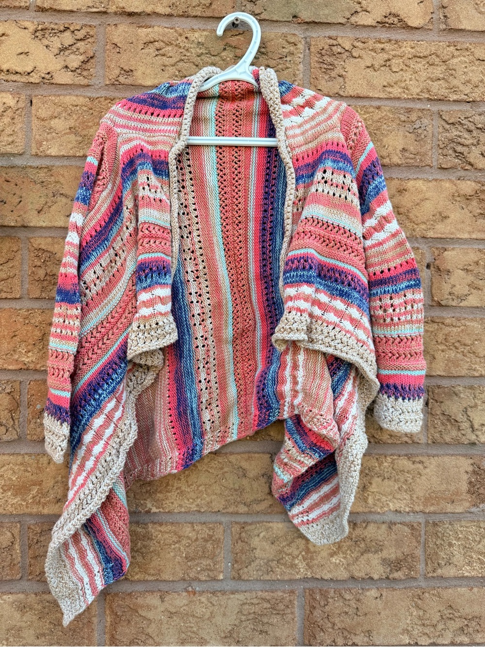 🌿4/$25 • Zara Open-Front Striped Crochet Cardigan Sweater in Coral Multi